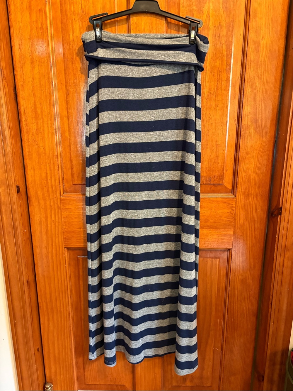 Promesa Striped Navy and Gray Maxi Knit Skirt